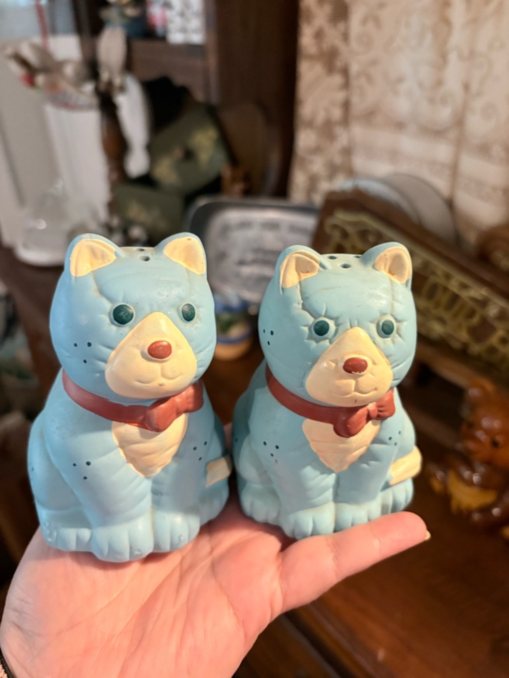 Vintage Blue Cat Salt & Pepper Shakers - Pair